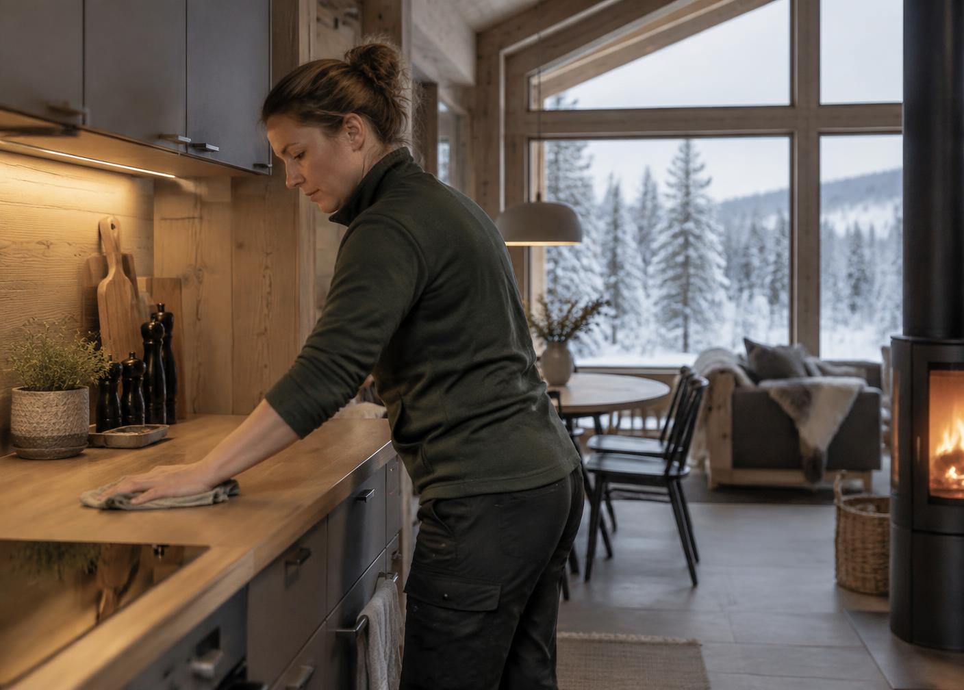 Städning i en fjällstuga i Idre